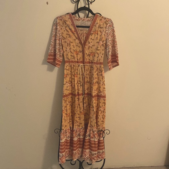 Dresses Peach Floral Maxi Dress With Buttons And Tie Waist Poshmark